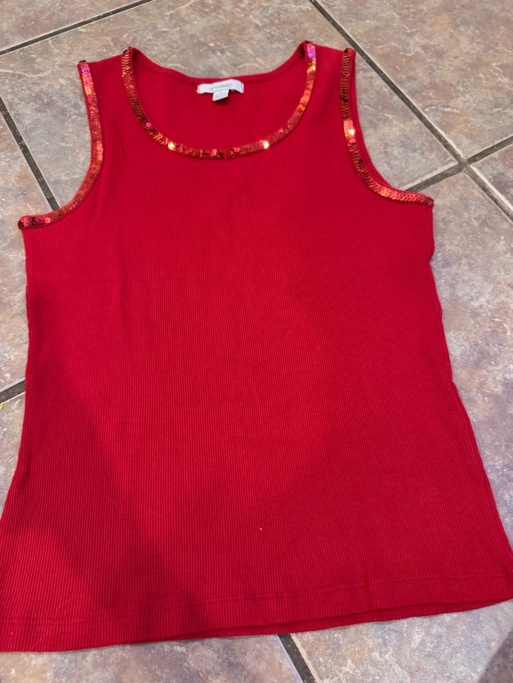dressbarn Red Sequin-Trim Ribbed Tank